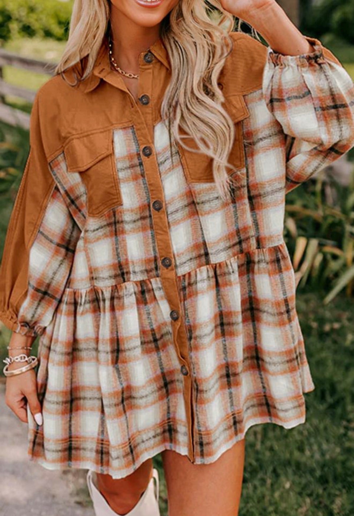 Hattie Plaid Color block Dress