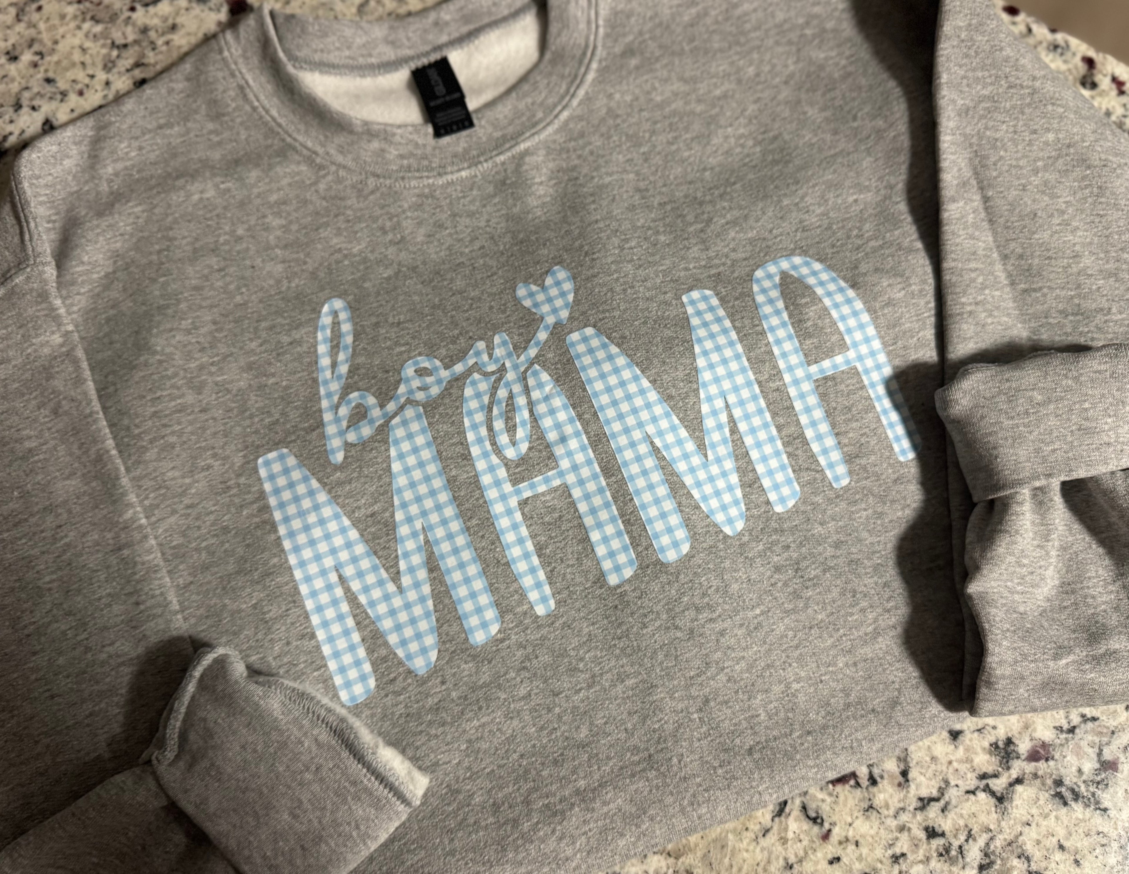 Checkered Boy Mama Crewneck