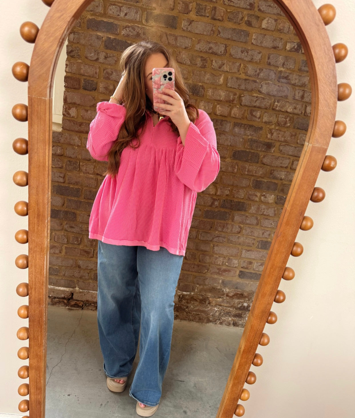 Bright Pink Turndown v-neck