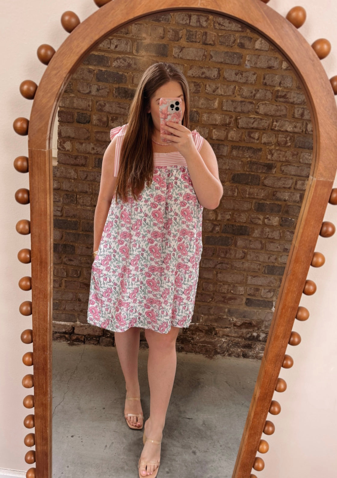 Pink Floral Bow Knot Straps Mini Dress