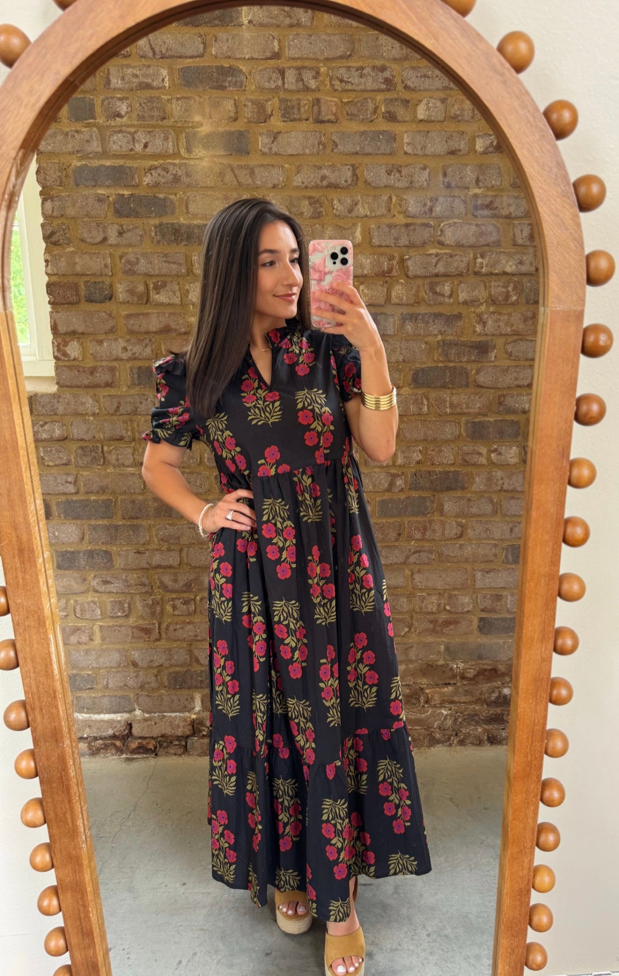 Pretty Garden Bubble Sleeve Smocked Dress