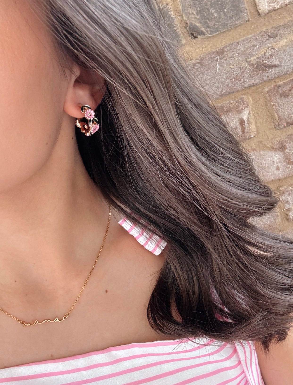 Flower C-Shape Plated Earrings