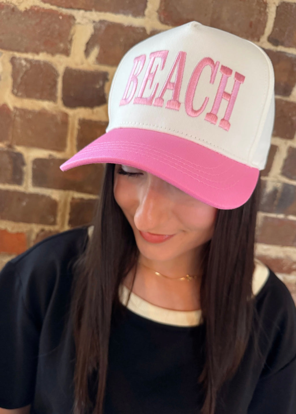 Hot Pink Beach Embroidered Hat
