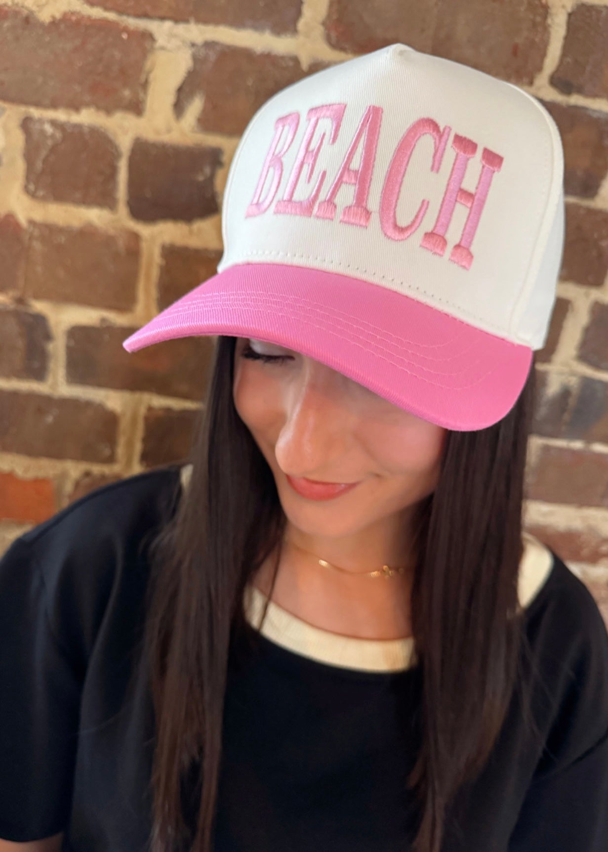 Hot Pink Beach Embroidered Hat