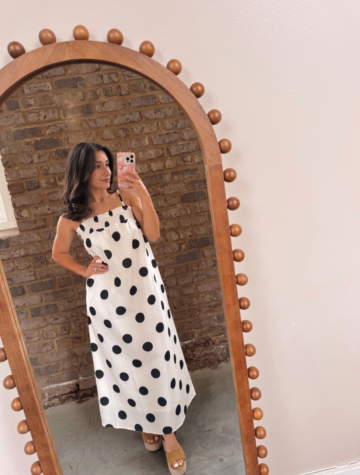 White Polka Dots Spaghetti Strap Midi Dress