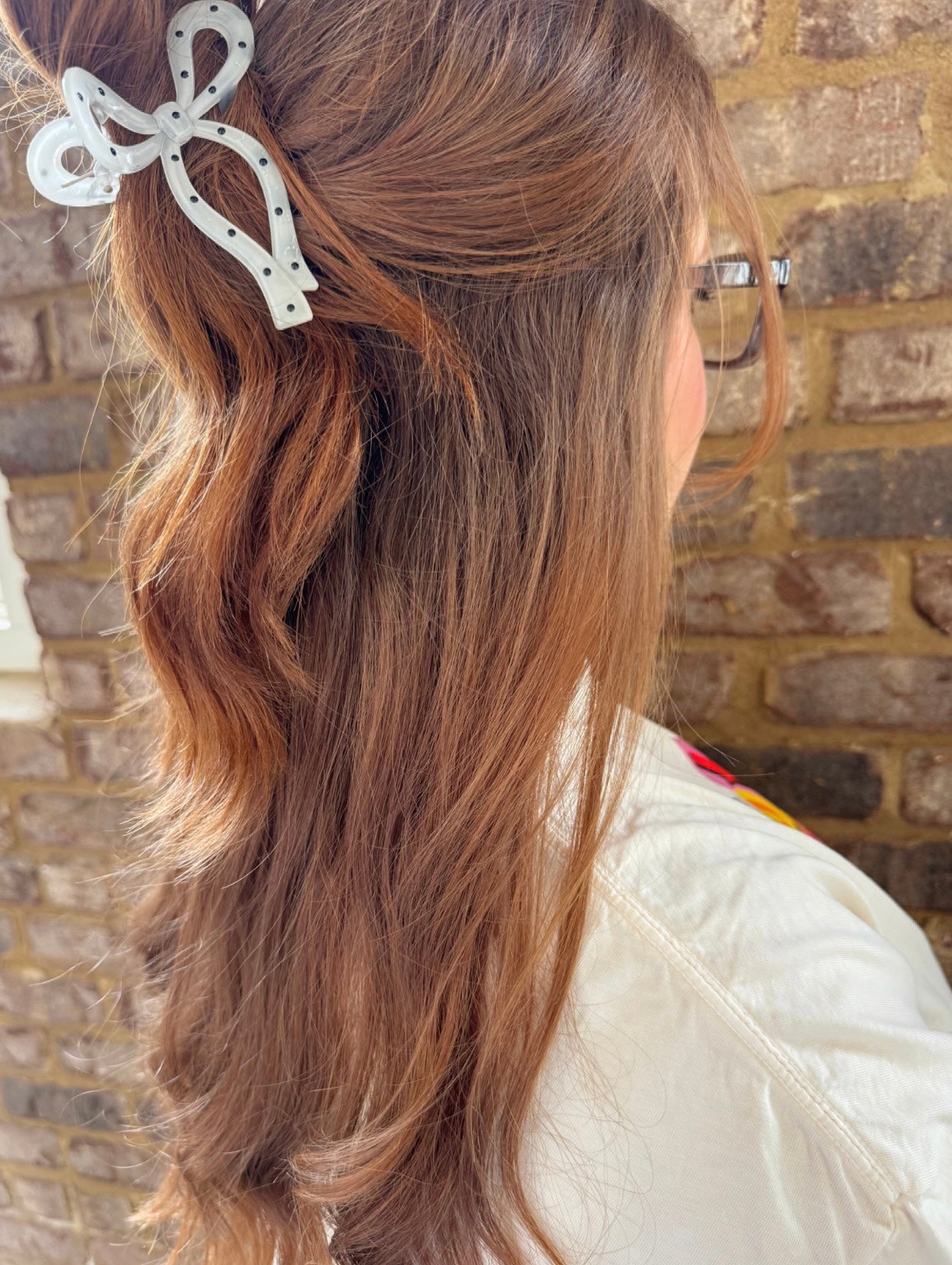 White Dot Bow Clip
