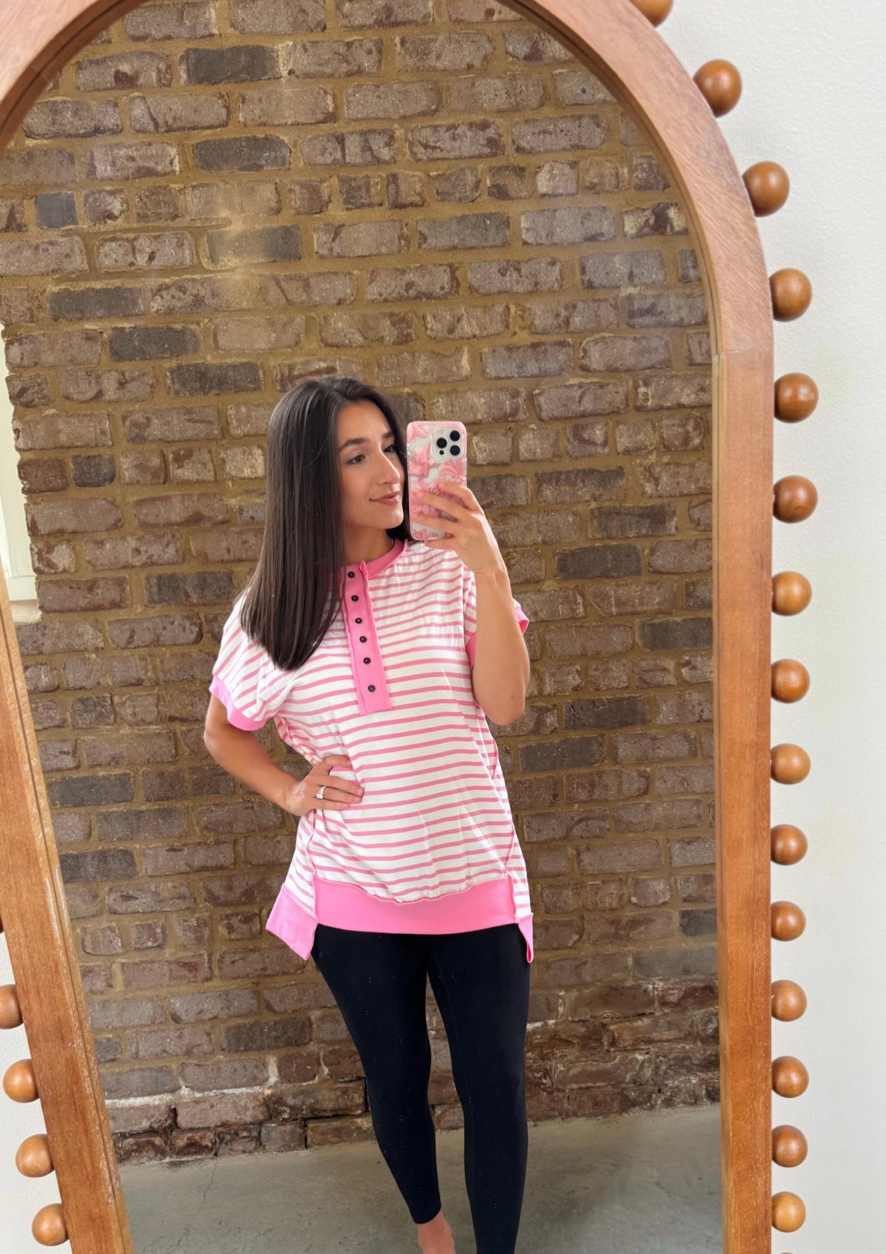 On the go Pink Stripe Button shirt