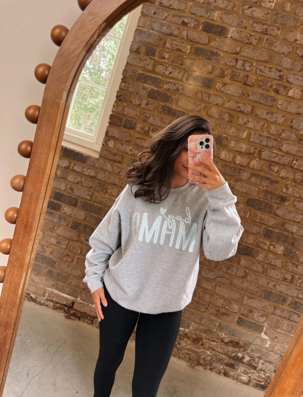 Checkered Boy Mama Crewneck
