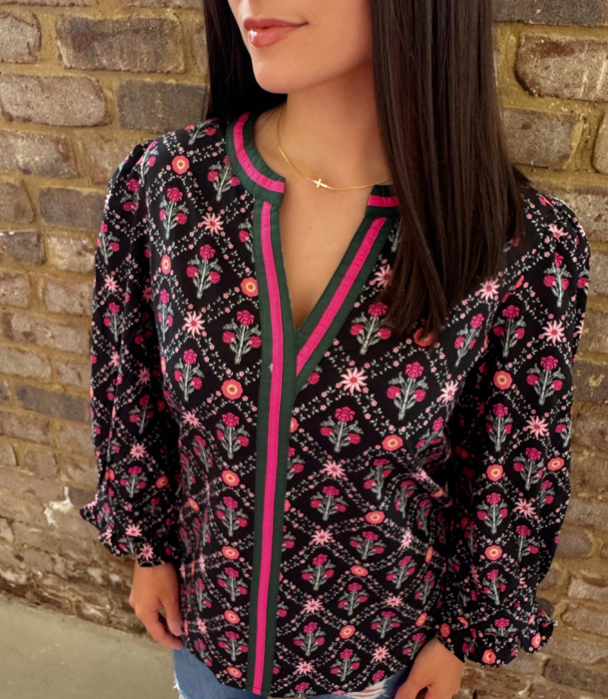 Kelly Bracelet Sleeve V-Neck Blouse