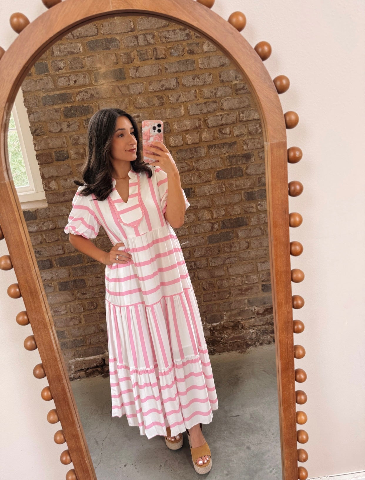 Hailey Stripped Smocked Midi Dress