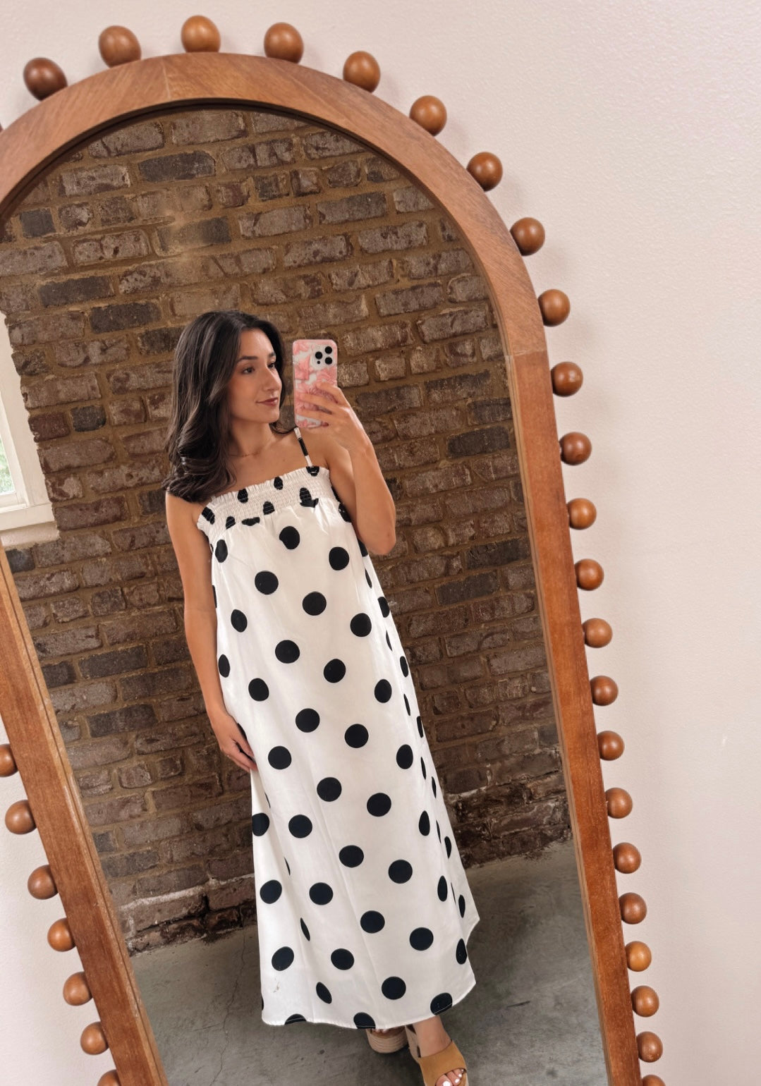 White Polka Dots Spaghetti Strap Midi Dress
